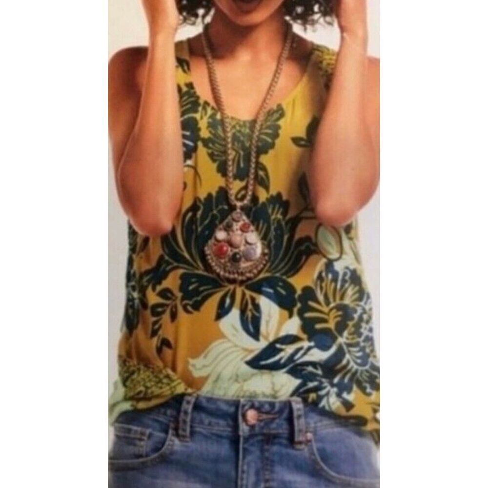 Van Heusen yellow floral light weight tank blouse size Small